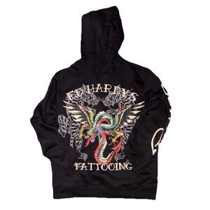 Ed Hardy Tattooing Dragon Hoodie – Black – Graphic Streetwear - Y2k - Medium